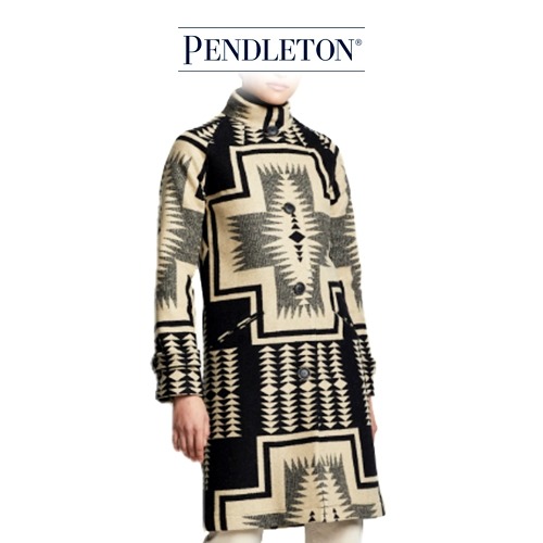 [TE244-16072 XS] 펜들턴 팀버라인 자카드 울 코트_블랙/탄 하딩 XS
