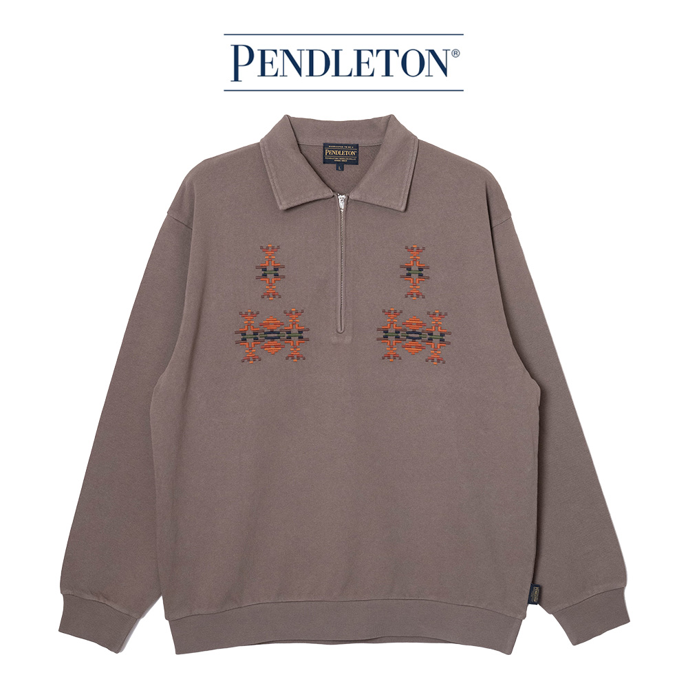 [5475-1023-14] 펜들턴 PWM 피그먼트다이 자수 반 집업 풀오버_모카